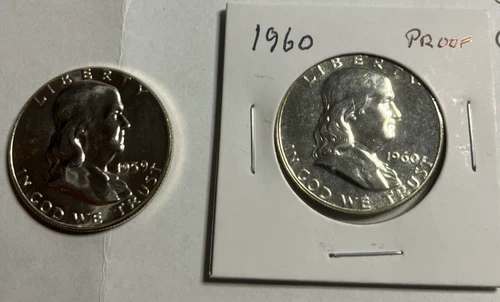 Lot of (2) Silver Franklin Half Dollars 1959-D and 1960 Proof