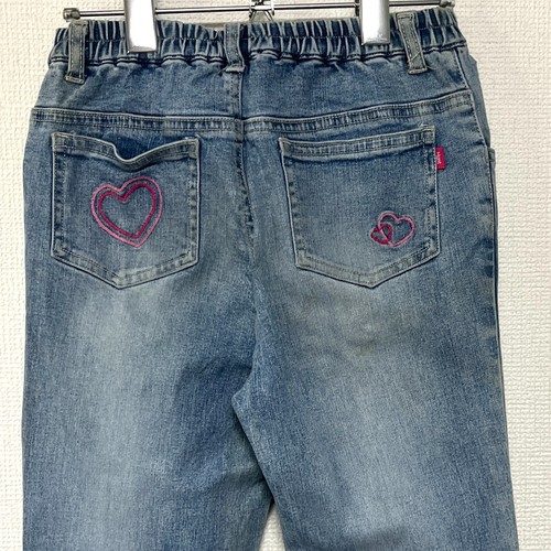 Baby Hunt Girls Blue Jeans Size 130cm Heart Embroidery Stretch Denim Pants Japan - Picture 6 of 11