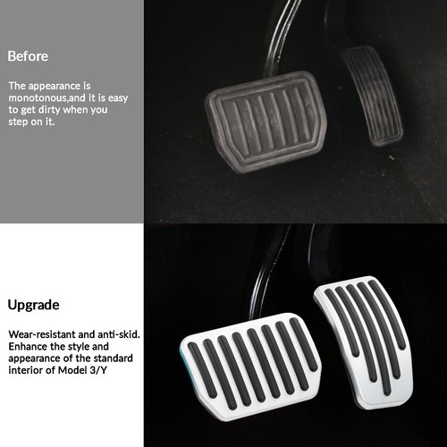 For Tesla Model 3 Y Non Slip Accelerator Brake Foot Rest Pedal Pad Covers Silver - Picture 2 of 7