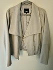 SAM EDELMAN Women’s SZ L LEATHER BOMBER JACKET LT GRAY ZIP DRAPE — photo 2