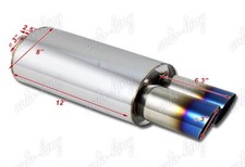 Universal 3 Dual Slant Titanium Burnt Tip Stainless 3 Inlet Exhaust Muffler Universal 3 Dual Slant Titanium Burnt Tip Stainless 3 Inlet Exhaust Muffler