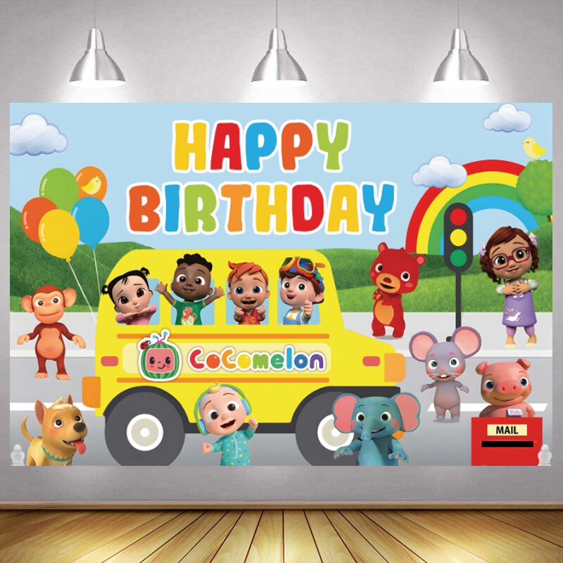 Baby Cocomelon Backdrop Happy Birthday Party Black Kids Photo ...