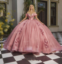 Mexico Pink Shiny Quinceanera Dresses V-Neck Beads Appliques Lace Flower Beads