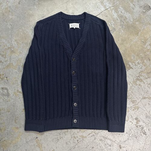 Maison Martin Margiela Navy Blue Cable Knit Cardigan Sweater Medium - Afbeelding 1 van 4