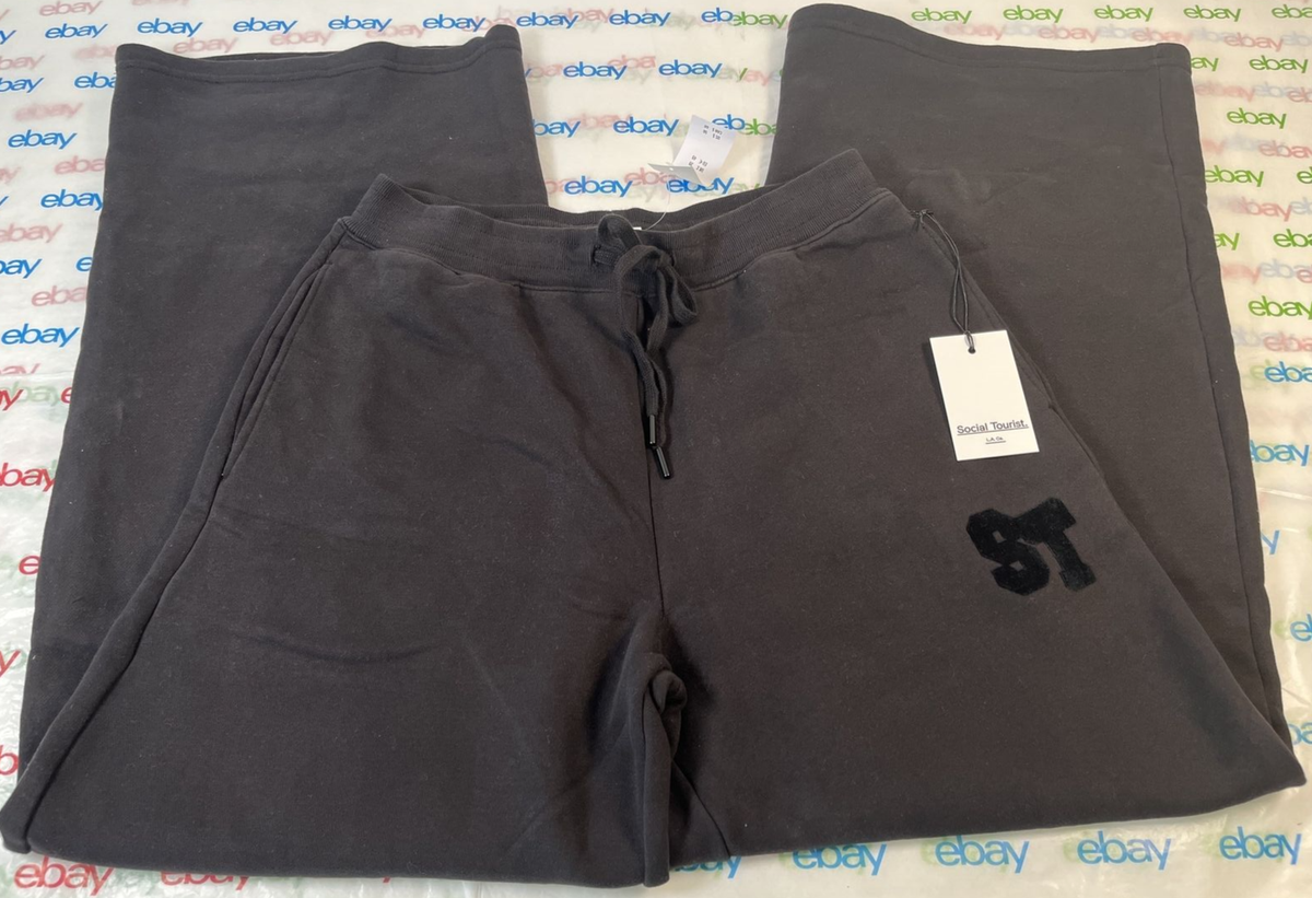 Social Tourist Womens Black Flared Sweatpants Drawstring Size