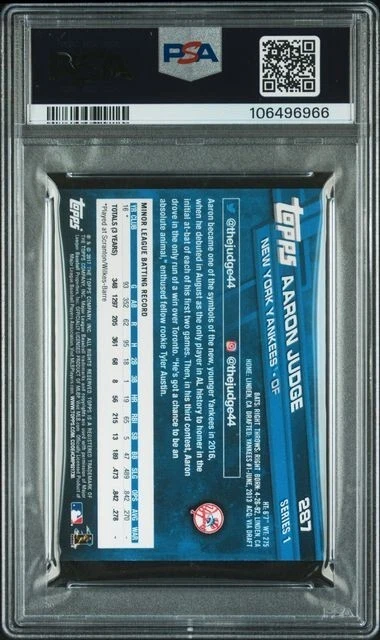 2017 Topps On Demand Aaron Judge Mini #287 RC PSA 9 MINT - POP 3, only 1 higher! - Image 2 of 2