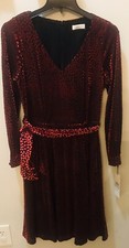 CALVIN KLEIN Black With Red polka dot velvet dress Long_Sleeve Authentic