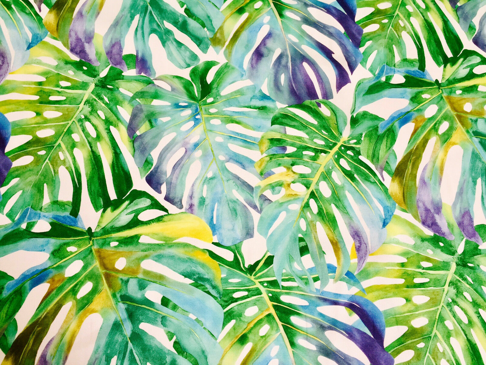 TROPICAL LEAVES Palm Leaf Fabric Curtain Cotton Material 55'' wide Purple Green