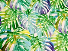 TROPICAL LEAVES Palm Leaf Fabric Curtain Cotton Material 55'' wide Purple Green