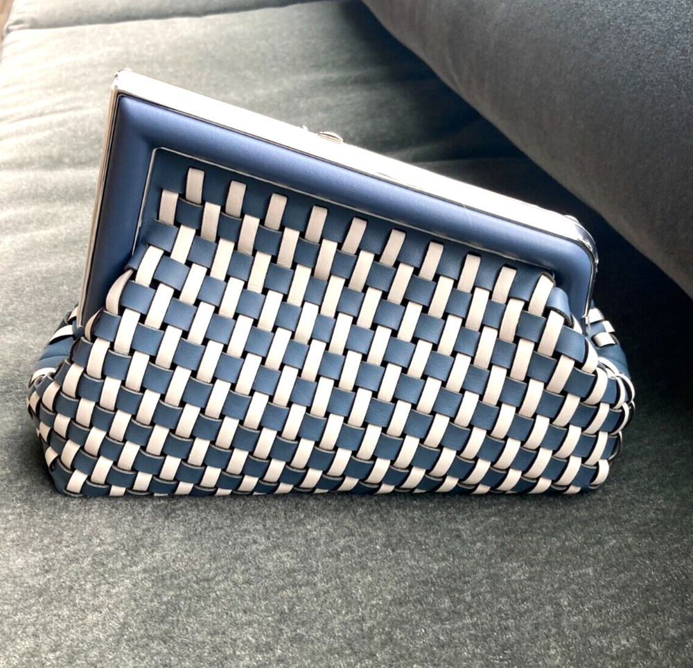Fendi First Small Woven Leather Bag in White and Blue