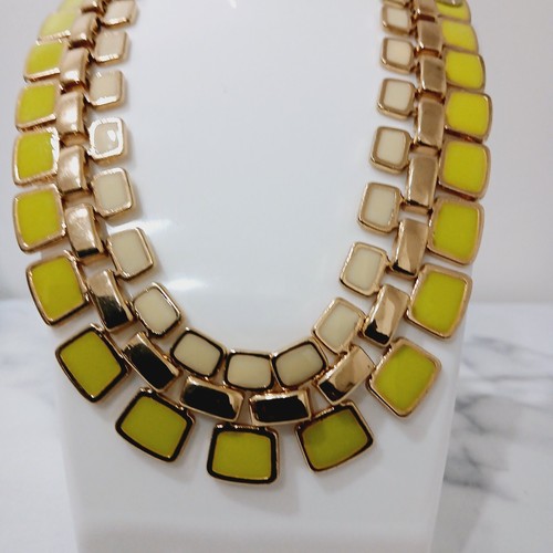 Lovisa Statement Necklace – Double Row Geometric Yellow & Gold Bib, Bold Contemp - Picture 2 of 6
