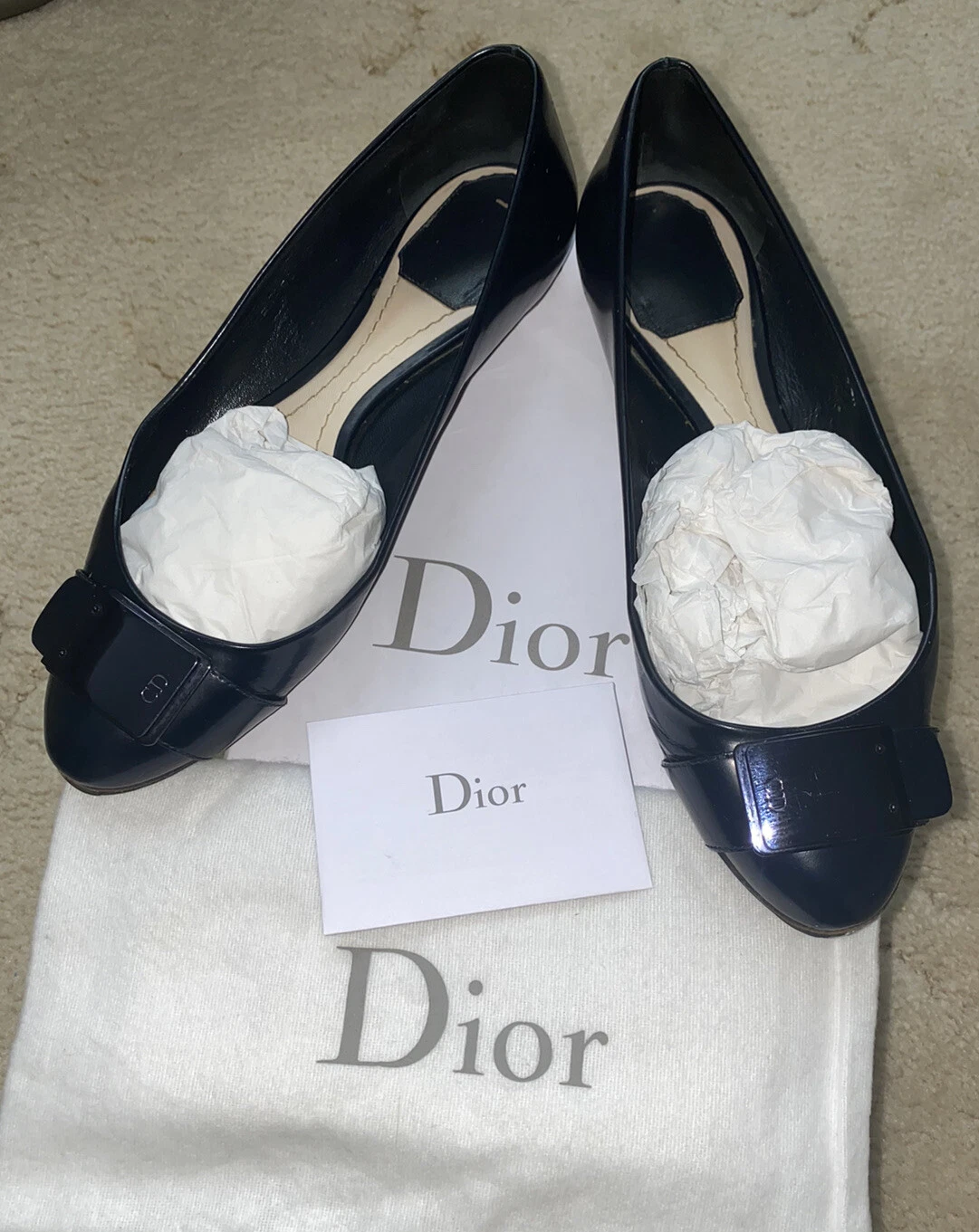 Authentique escarpins ballerines Dior, bleu marine, taille 4,5 (EU 37,5)