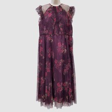 Ieena for Mac Duggal Women Purple Chiffon Flutter Sleeve Midi A-Line Dress Sz 8