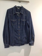 BODEN-DENIM POLKA DOT-L/S BUTTON DOWN SHIRT-100 COTTON-STRETCH-US 8