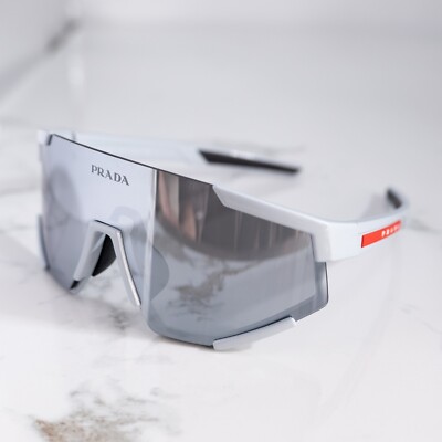 PRADA Linea Rossa PS04WS Gray Unisex Shield Visor Sunglasses New