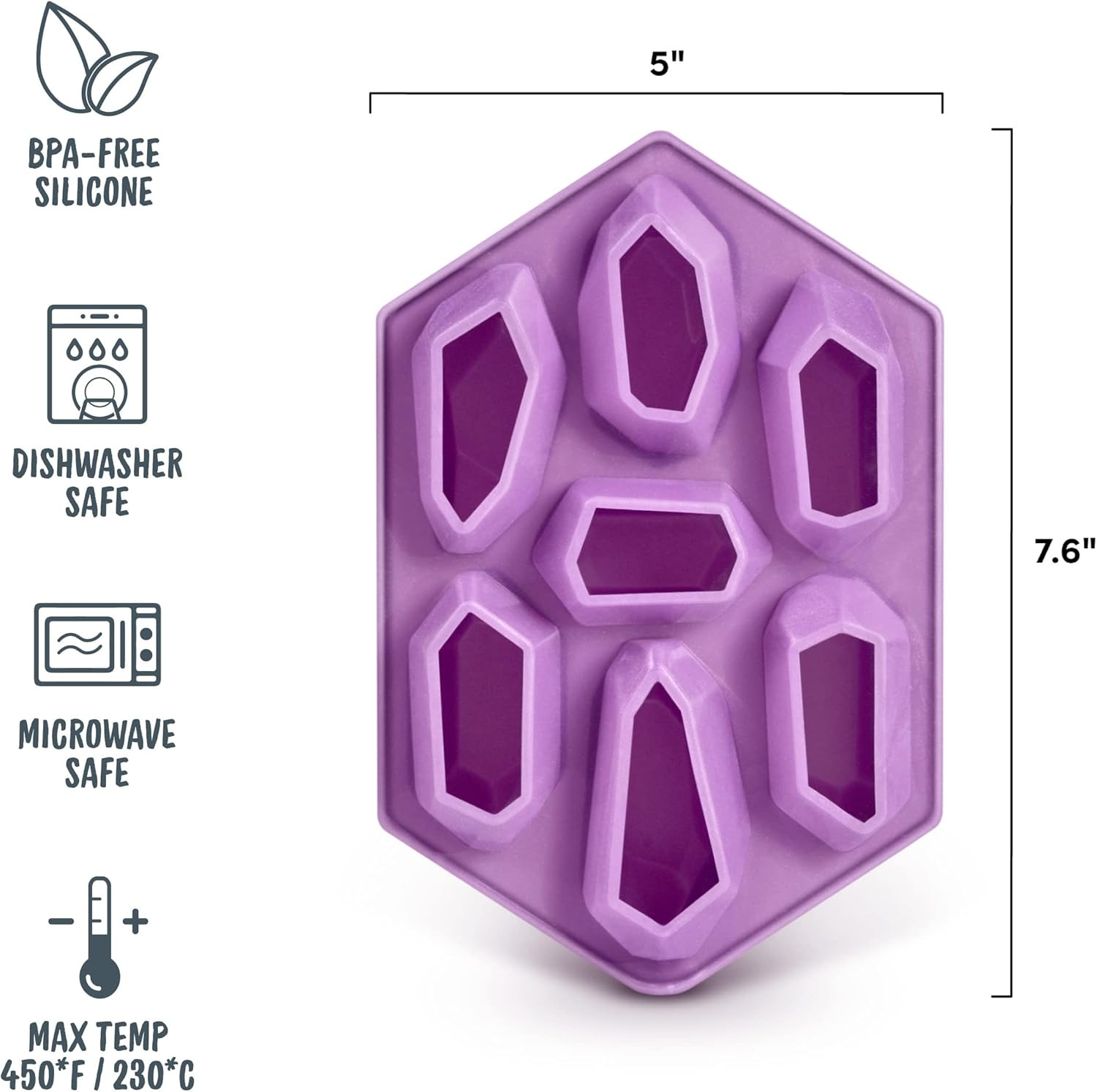 CRYSTAL ICE TRAY, Silicone Ice Tray, Purple, 7.6 X 5 X 1.4 Inches
