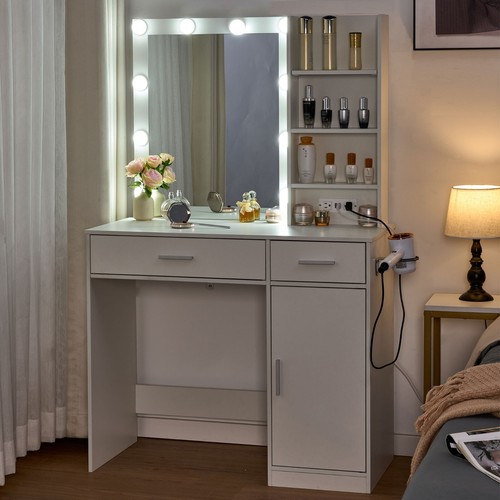 Dressing Vanity,Vanity Desk with Mirror and Lights,Storage,Drawers,Makeup Table - Picture 5 of 11
