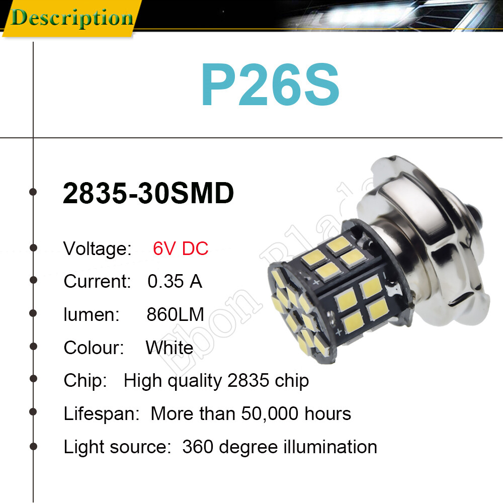 P26S LED Motorcycle Headlight Bulb 12V/24V, 72W White
