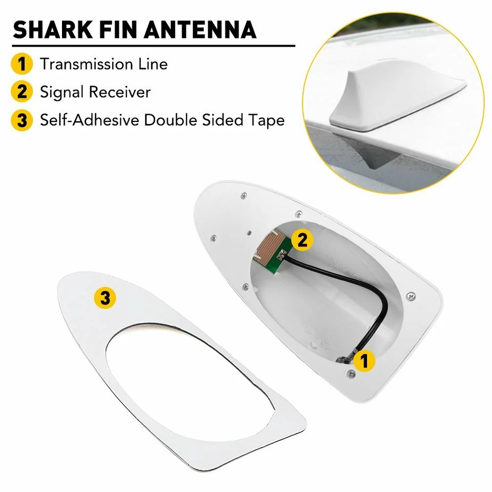 Shark Fin Roof Antenna Aerial FM/AM Radio Signal Decor Car Trim Universal White - Image 3 of 4