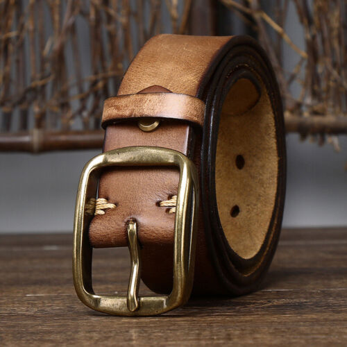 Men’s belts Genuine Leather Casual Dress Jeans Belts for Men Pin Buckle Strap - Picture 2 of 14