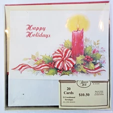 Vtg Christmas Cards Candle Holly Centerpiece Happy Holidays 20 Cards w Envelopes