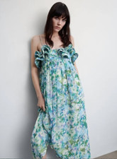 Brand New w Tags! MANGO Sky Blue Floral Ruffled Dress Size US 6