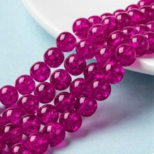 50 Crackle Glass Beads 8mm Fuchsia Veined Bulk Jewelry Supplies Mix Unique