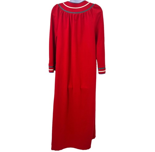 Vintage Womens House Coat Size L Red Fleece Robe Gown Quiet Moments - Picture 7 of 12