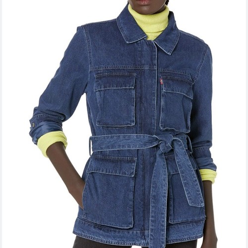 Levi's Jacket Women's Large Blue Midweight Belted Shirt Jacket Cotton