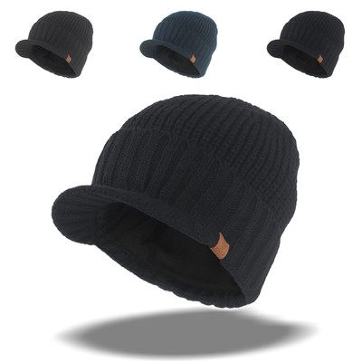 Men's Winter Wool Blend Visor Brim Beanie with Bill Knit ...