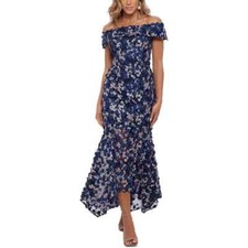 Xscape Female Midi Raised Flower Off-The-Shoulder Flounce SZ 4