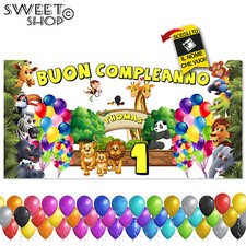 BIRTHDAY BANNER CUSTOM BANNER JUNGLE ANIMALS PARTY NAME AND AGE 