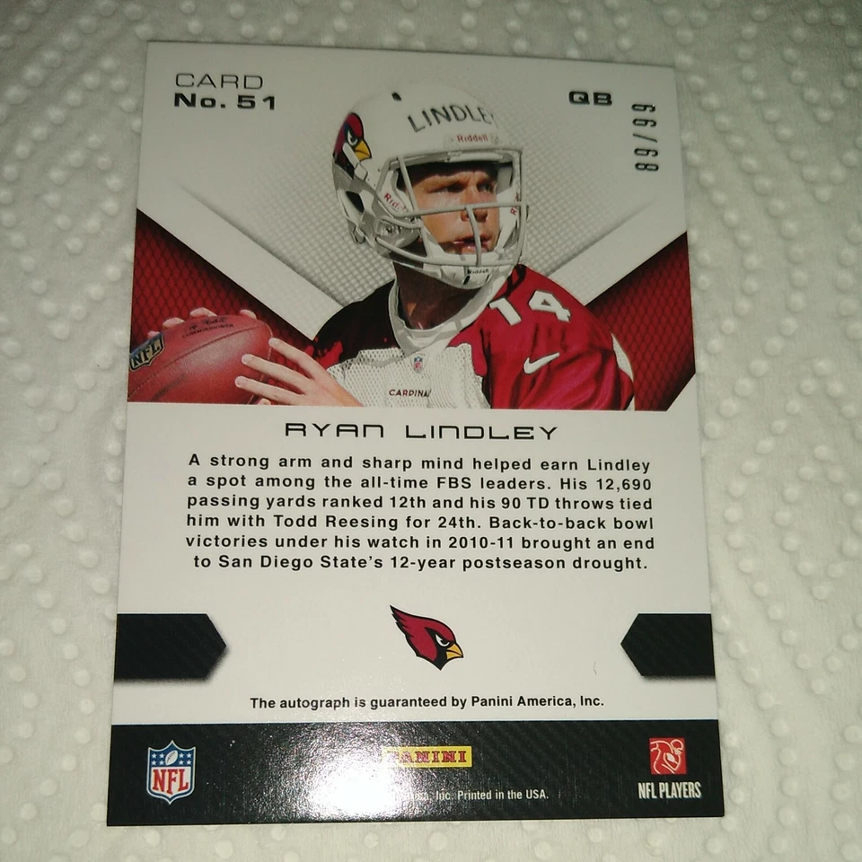 Ryan Lindley 2012 Momentum Autograph Rookie Salute #51 Cardinals ****89/99**** - Image 2 of 2