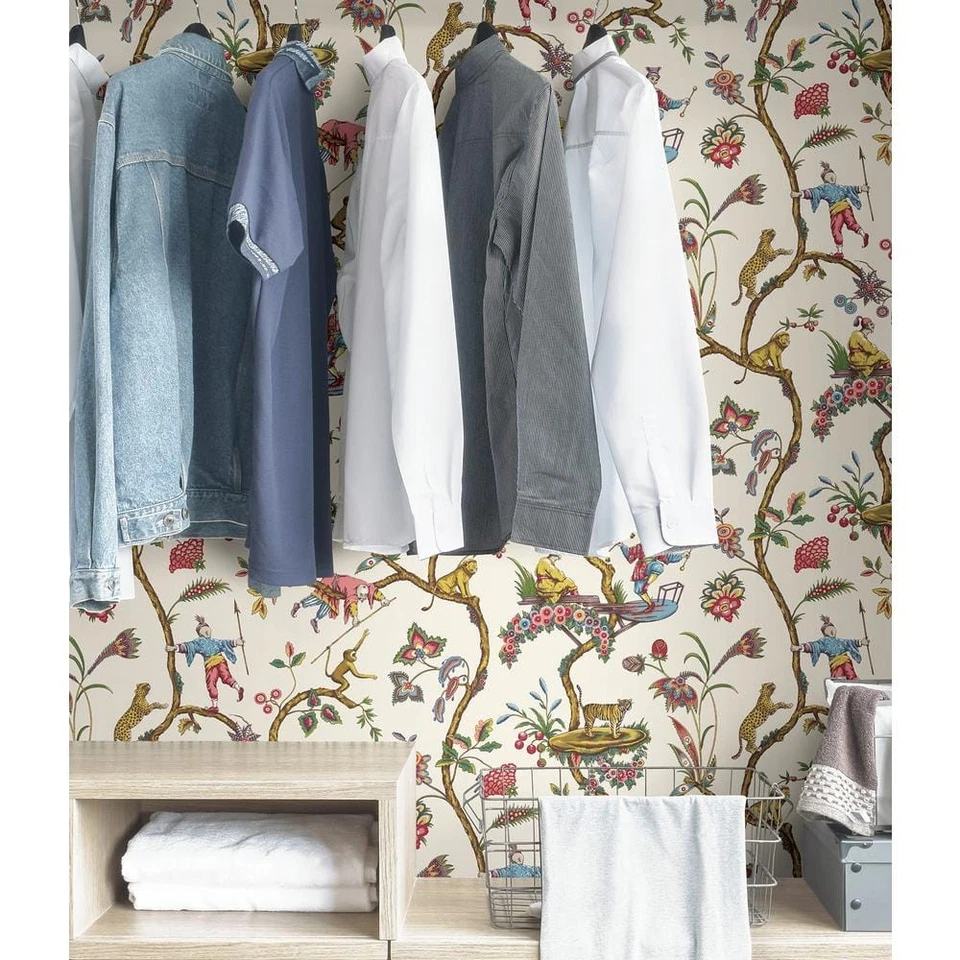 Papel de parede autoadesivo off-white branco chinoise exótico-SCS3843 - Imagem 4 de 4
