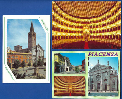 set of 3 old used postcards, Teatro Municipale Piacenza, Italy