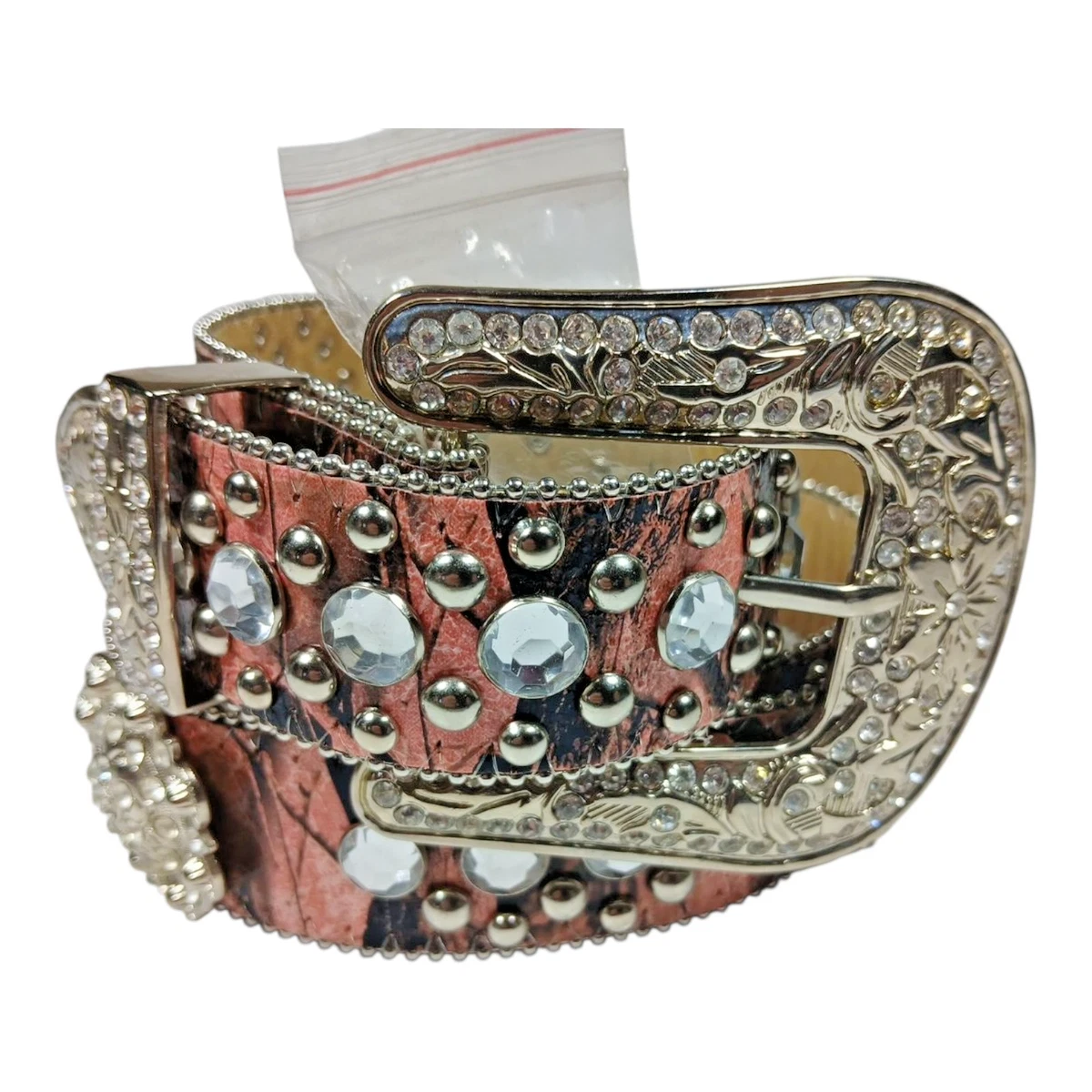 BHW Western Camo Hair on Hide Rhinestone Studded Belt Silver Buckle Size M CaySep Rhinestone-Western-Cowgirl-Studded-Leather-Belt for  main image 4