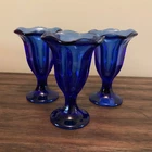 Vintage Anchor Hocking 6" Cobalt Blue Footed Tulip Parfait Sundae Glasses 1970's