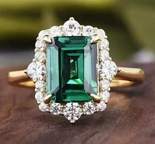 4.00 Ct Certified Emerald Cut Natural Green Diamond Ring VVS1 Yellow Gold Finish