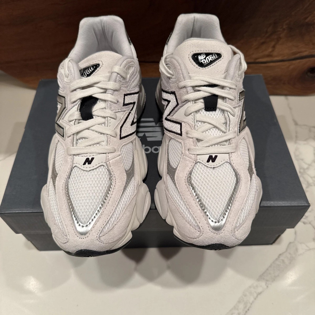 Women's New Balance 9060 Shoes - White Black Silver Metallic
