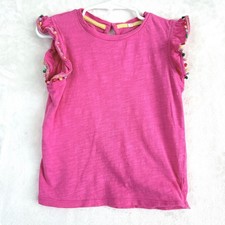 Mini Boden Girls Flutter Sleeve Pom Pom Cotton T Shirt 4-5 Years Pink Colorful