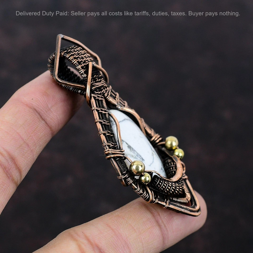 Venta de Navidad Cobre Natural Howlita Aniversario Envuelto Alambre Colgante Joyería Foto 3 de 4