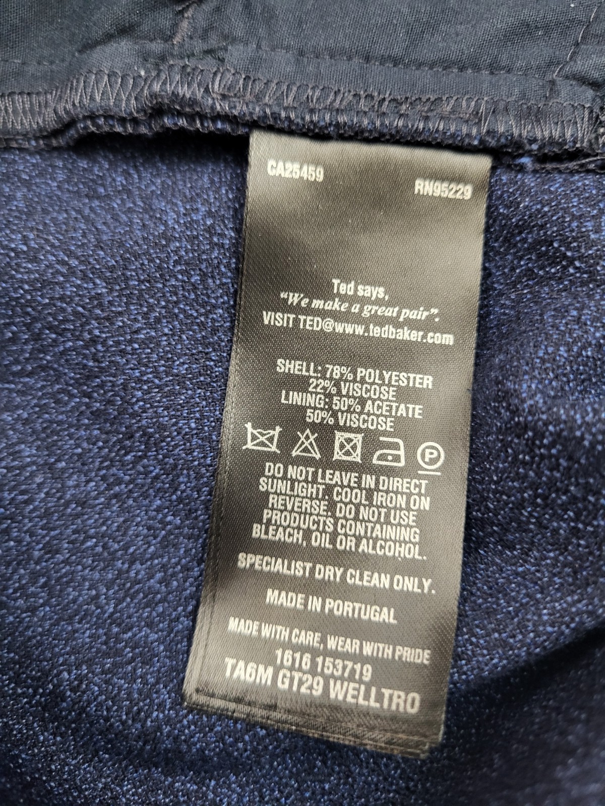 Ted Baker Pants Navy Blue Solid Flat Front Polyes… - image 10