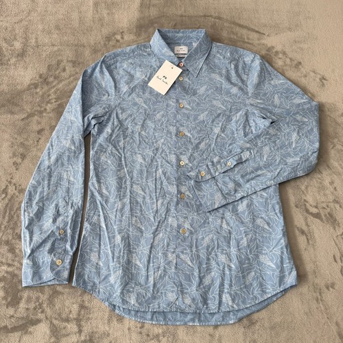 Paul Smith Long Sleeve Button-Up Shirt Mens Small Light Blue Floral $195 New NWT