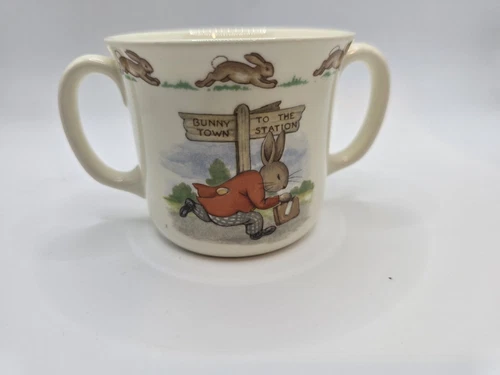Bunnykins Two Handled Cup 1936 Royal Doulton Child Toddler Easter Rabbits Bone