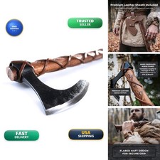 Two-Handed Viking Battle Axe EN45 Spring Steel Skegg Bearded Axe Teakwood Shaft