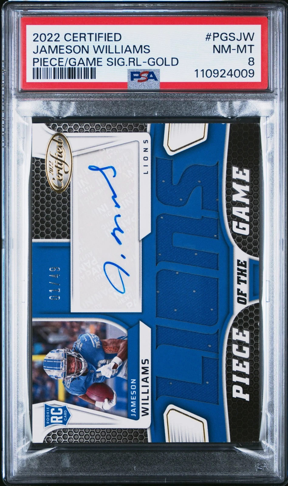 Jameson Williams Panini Certified Piece of the Game Signature Relics #PGSJW Base