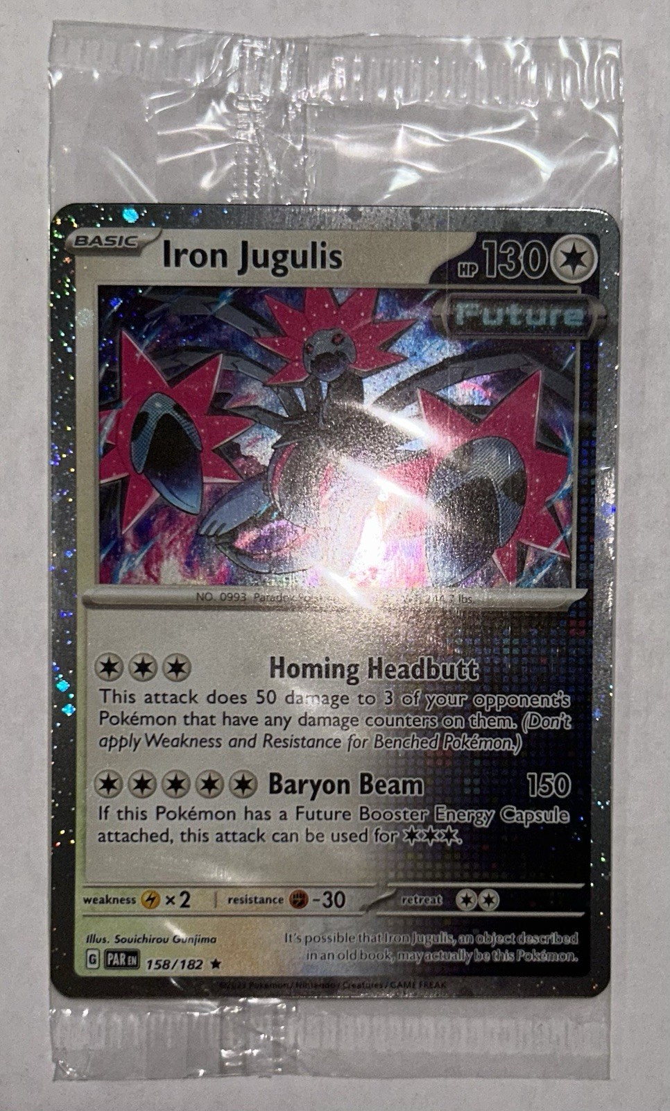 Pokemon - Iron Jugulis 158/182 Cosmos Holo Sealed Exclusive - Paradox Rift
