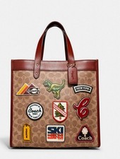 NWT Coach C6846 Field Tote in Signature Canvas Leather With Rexy Patches Print