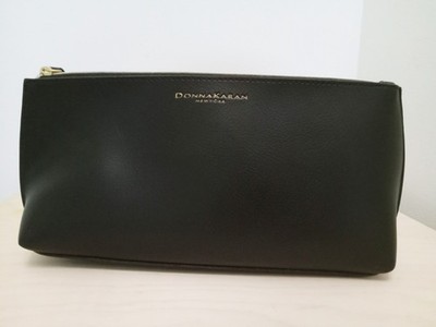 Donna Karan New York Black Faux Leather Cosmetic Makeup Bag Pouch
