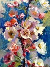 Flowers painting Original artwork Impressionism Oil on canvas by E Chernyakovsky